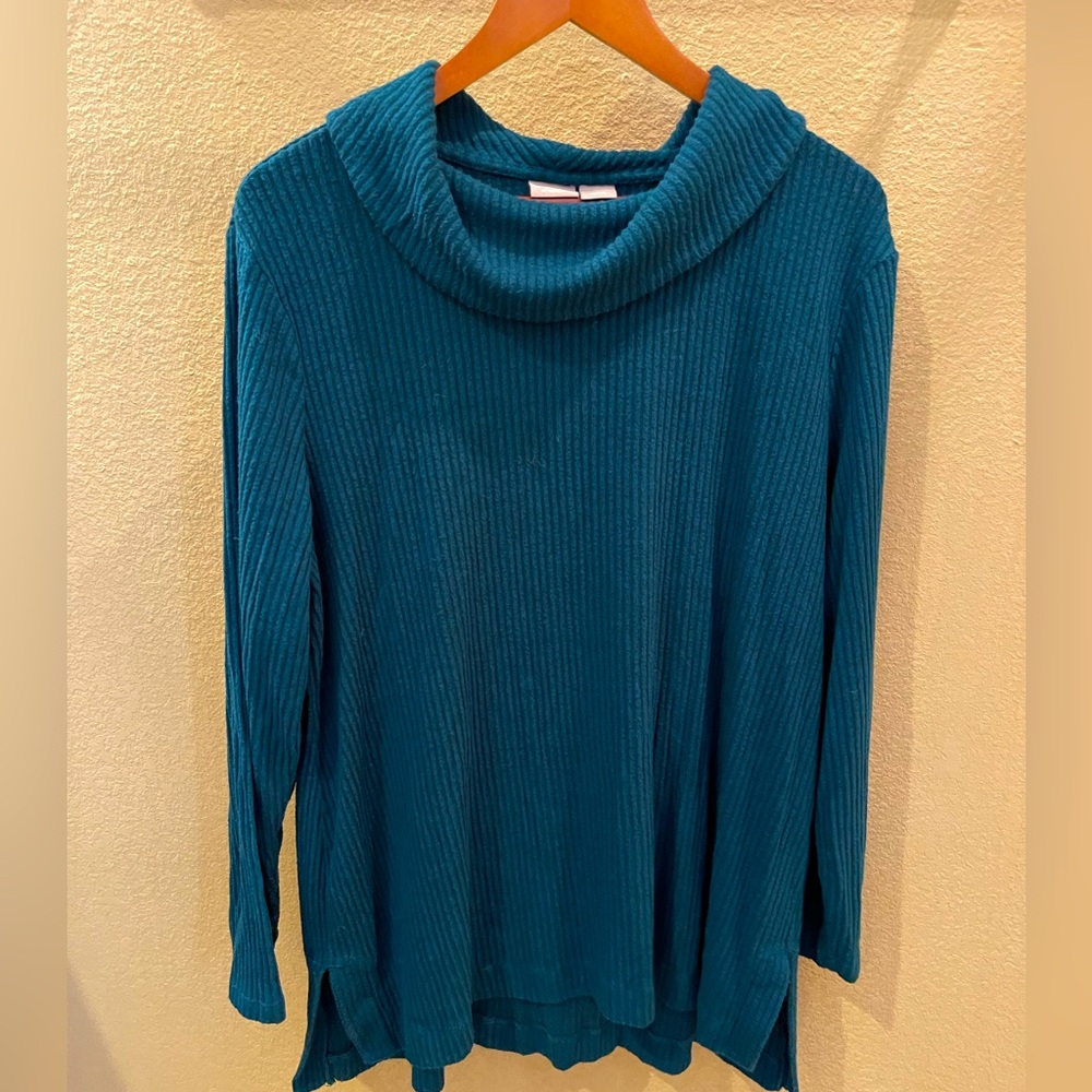 Chico's Zenergy Deep Teal Cowl Neck Sweater size 3